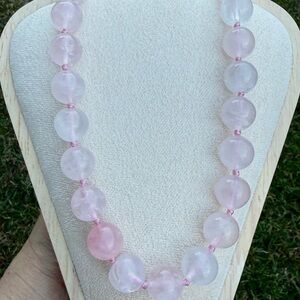 Vintage Rare Pink Quartz Beaded Necklace•Sterling Silver 925•Statement Necklace